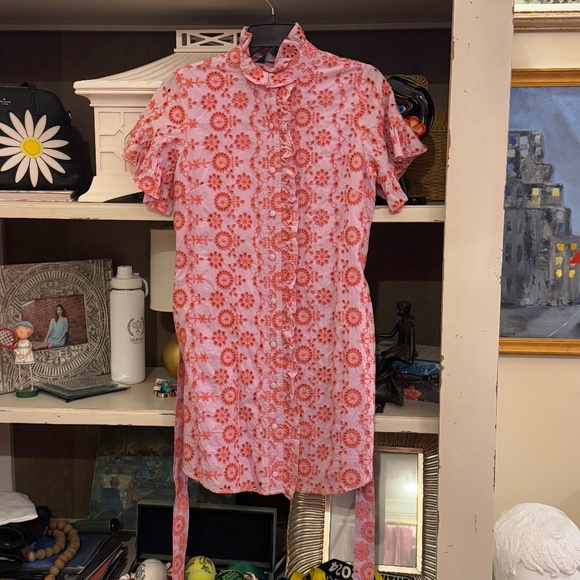 Abbey Glass Abbeyglass Small S Katie dress lavender coral eyelet shirtdress - Picture 4 of 8